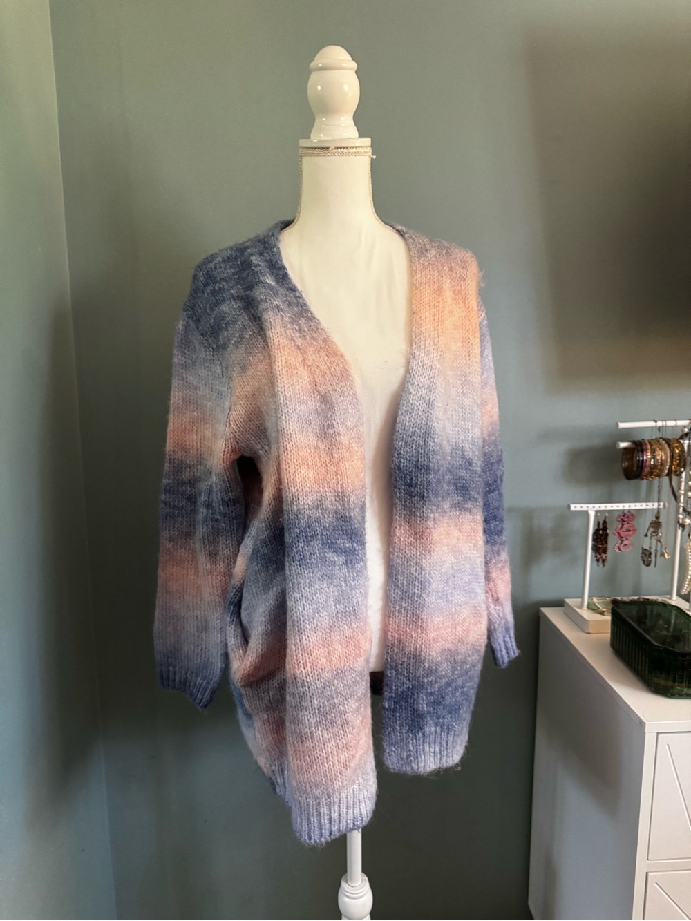 Vernacular ombré Gradient Blue and Peach Women's Sweater Cardigan soft small